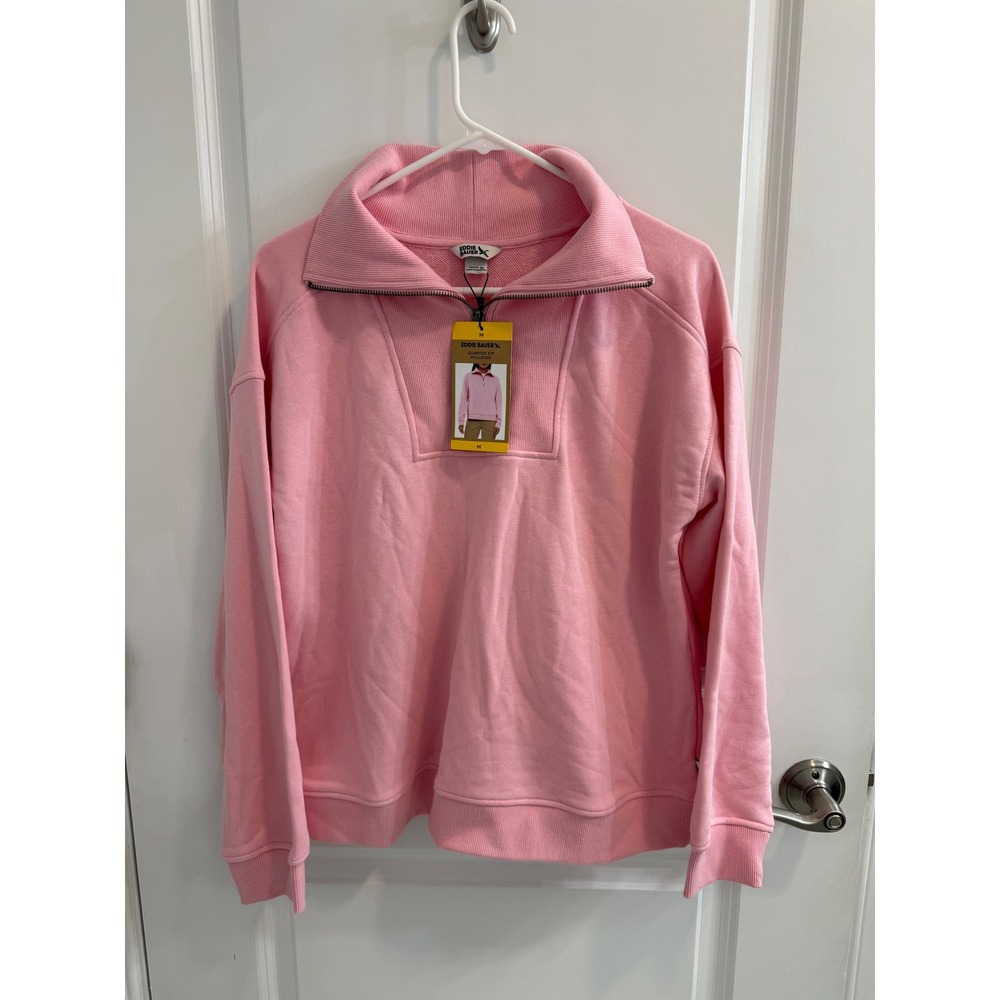 Eddie Bauer Pink Quarter Zip Pullover Sweatshirt Womens Medium NWT